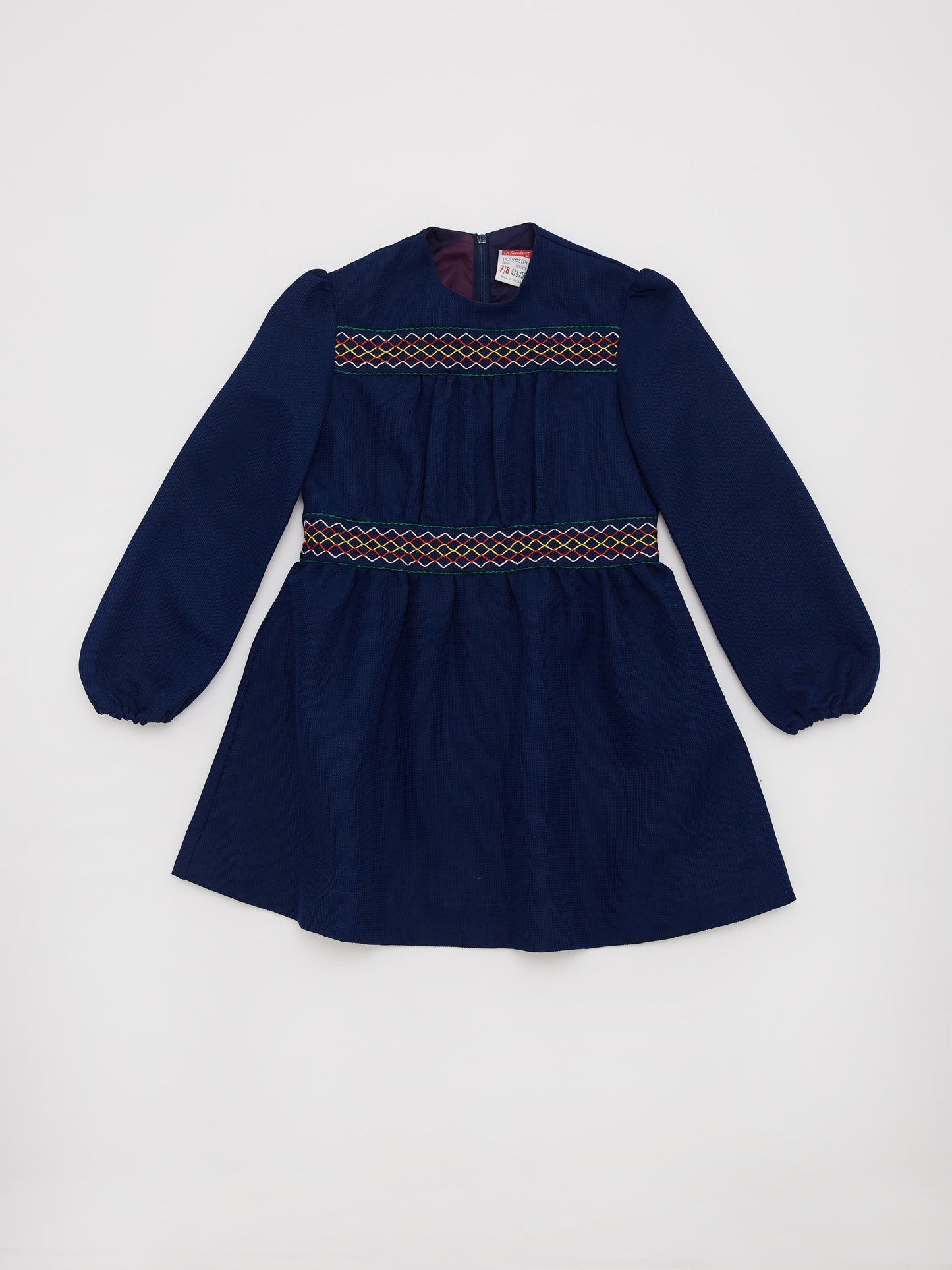 Rainbow Stitch Navy Dress // 7-8 Years