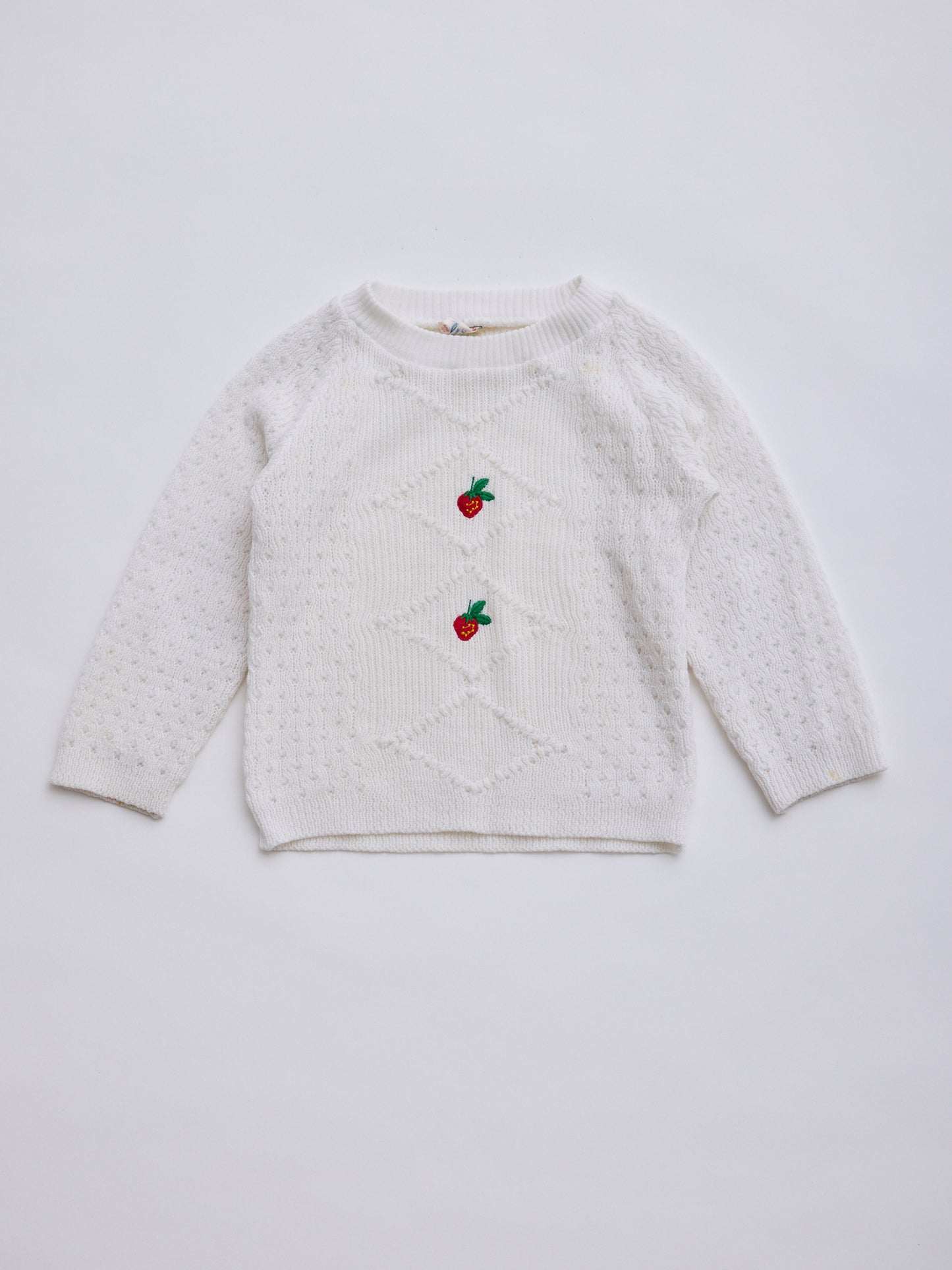 Strawberry Knitted White Jumper // 3-4 Years