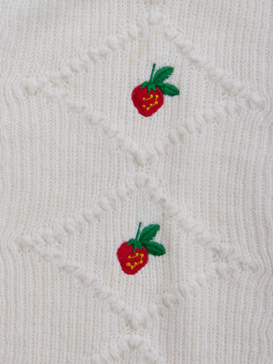 Strawberry Knitted White Jumper // 3-4 Years