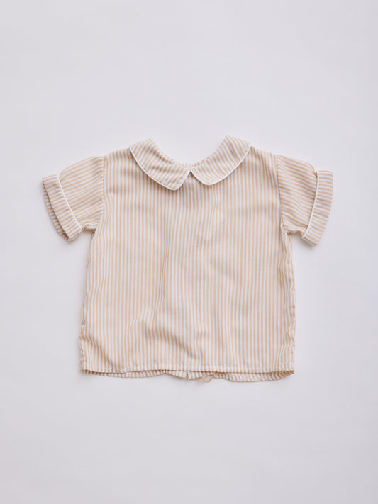 COLLEGIATE - Beige Stripe Collar Top // 12 Months