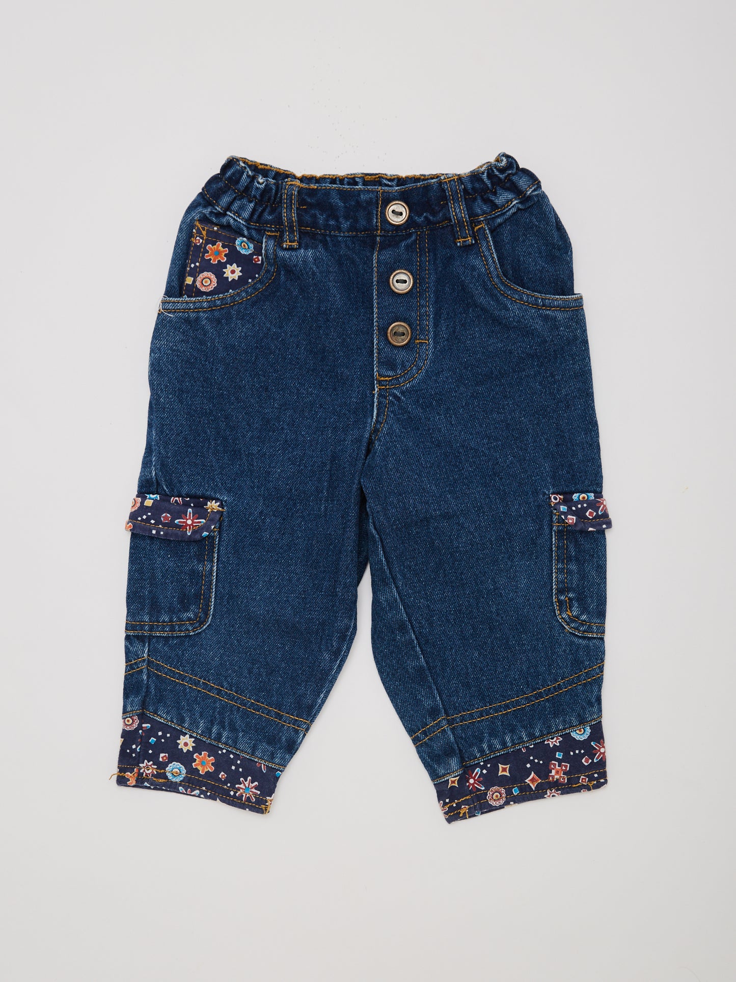 Floral Detail Denim Cargo // 12-18 Months