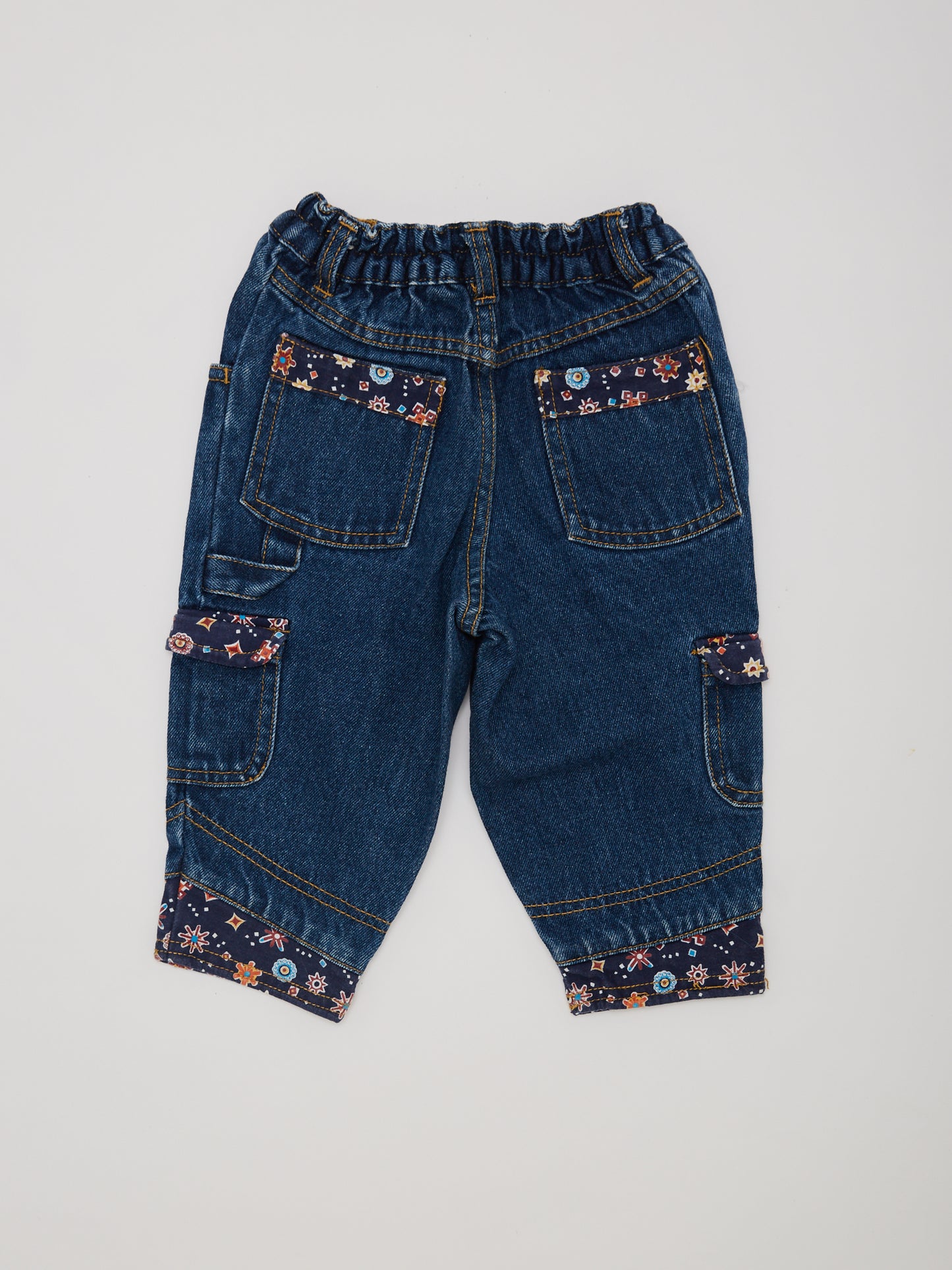 Floral Detail Denim Cargo // 12-18 Months