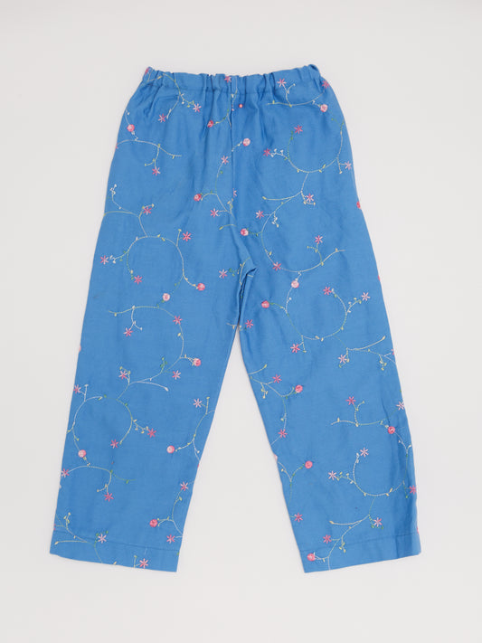 Floral Embroidery Blue Trousers // 4 Years
