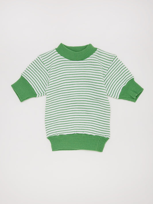 White & Green Stripe Roll Neck // 12-18 Months