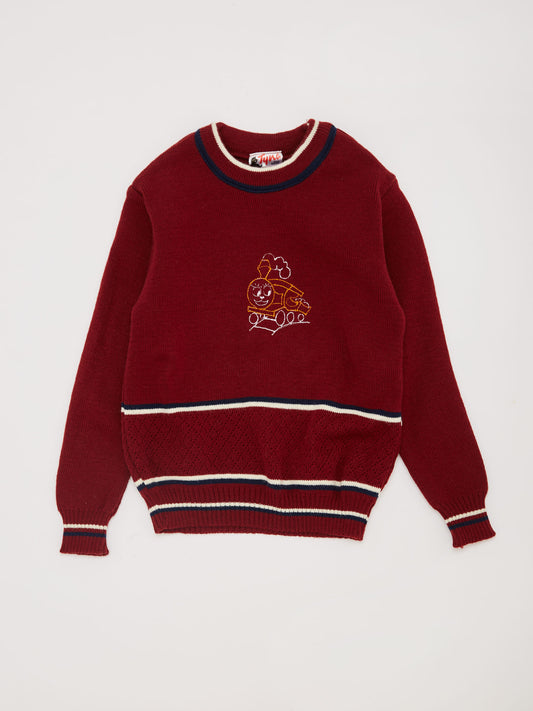 Maroon Train Knitted Jumper // 6-9 Months & 12-18 Months