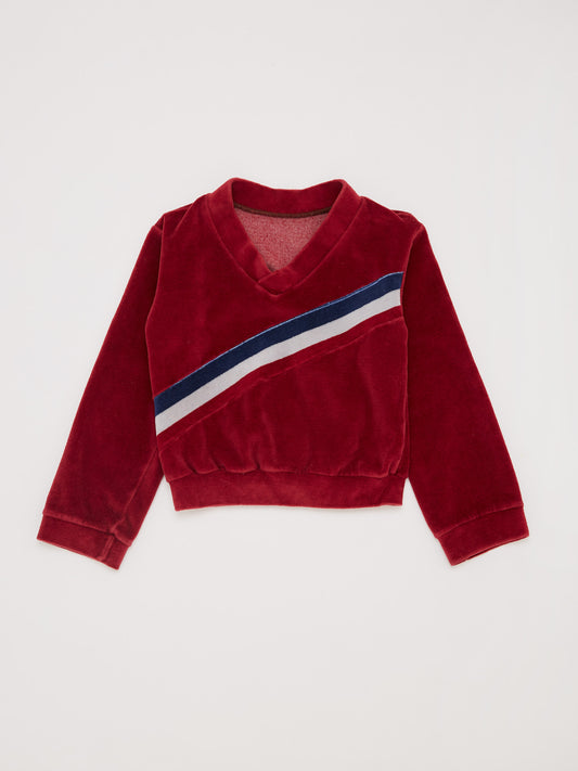 COLLEGIATE Diagonal Stripe Velour Maroon Sweater // 6-12 Months