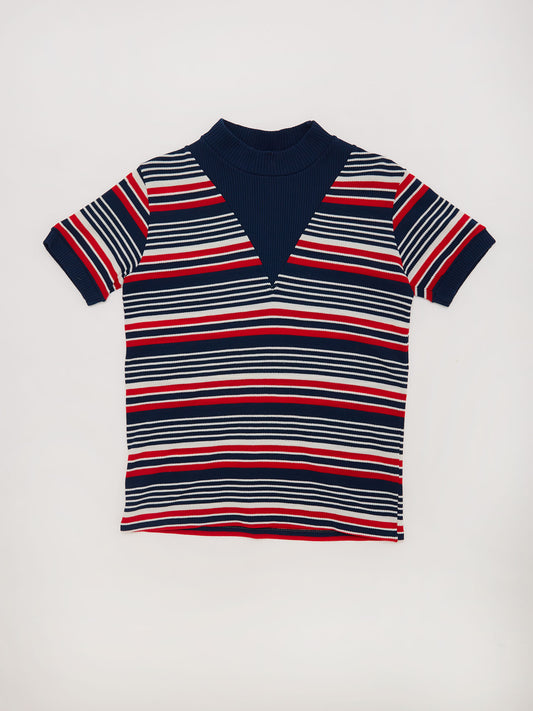 Stripe Navy & Red Roll Neck T-Shirt // 9 Years