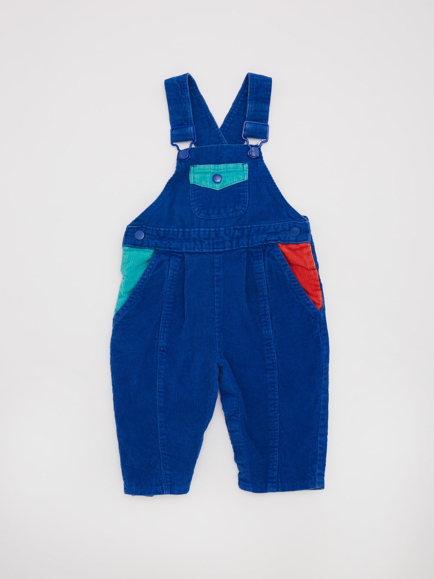 Colour Block Blue Cord Dungarees // 12 Months