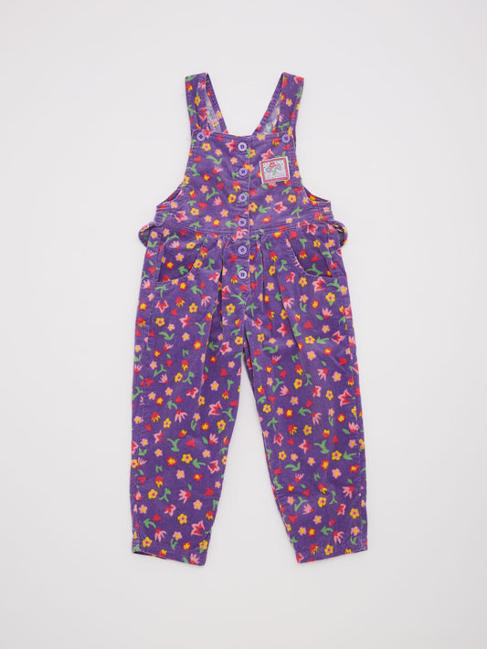 Purple Flower Cord Dungarees // 4 Years