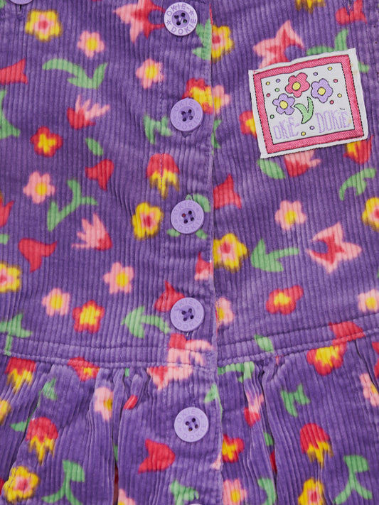 Purple Flower Cord Dungarees // 4 Years