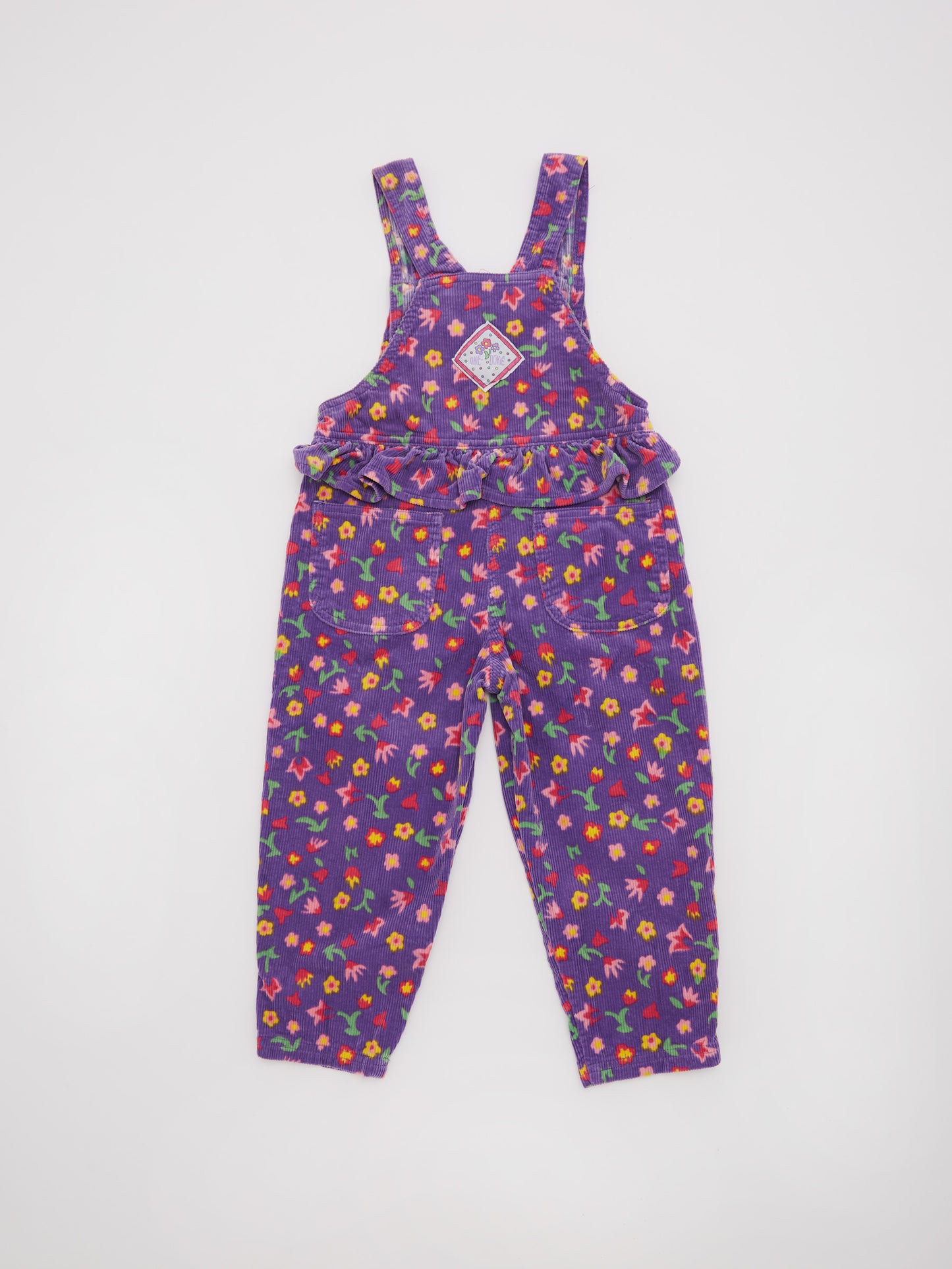 Purple Flower Cord Dungarees // 4 Years