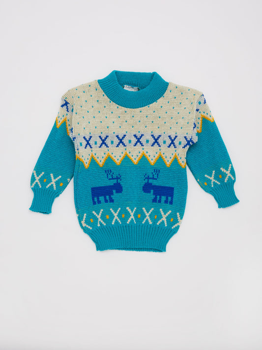 Reindeer Snow Blue Knit Jumper // 2 Years