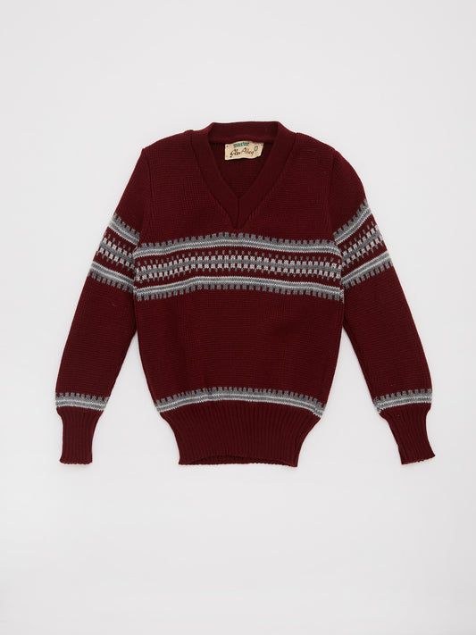 Fairisle Stripe Maroon Knitted Jumper // 4 Years