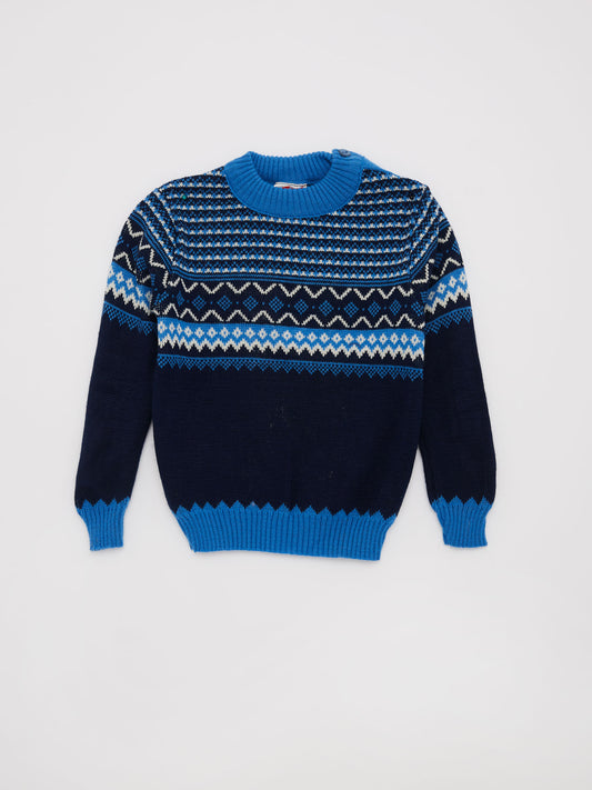 Multi Blue Fairisle Knit Christmas Jumper // 3 Years