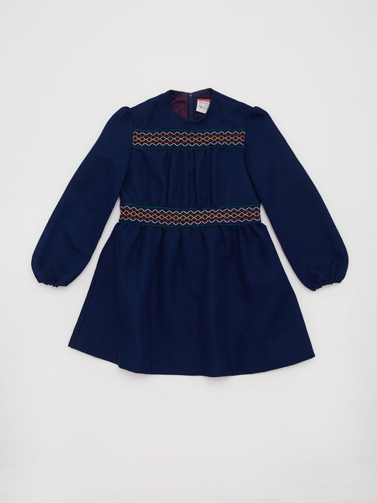 Rainbow Stitch Navy Dress // 7-8 Years
