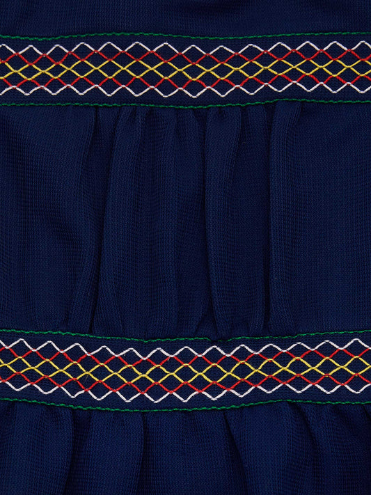 Rainbow Stitch Navy Dress // 7-8 Years