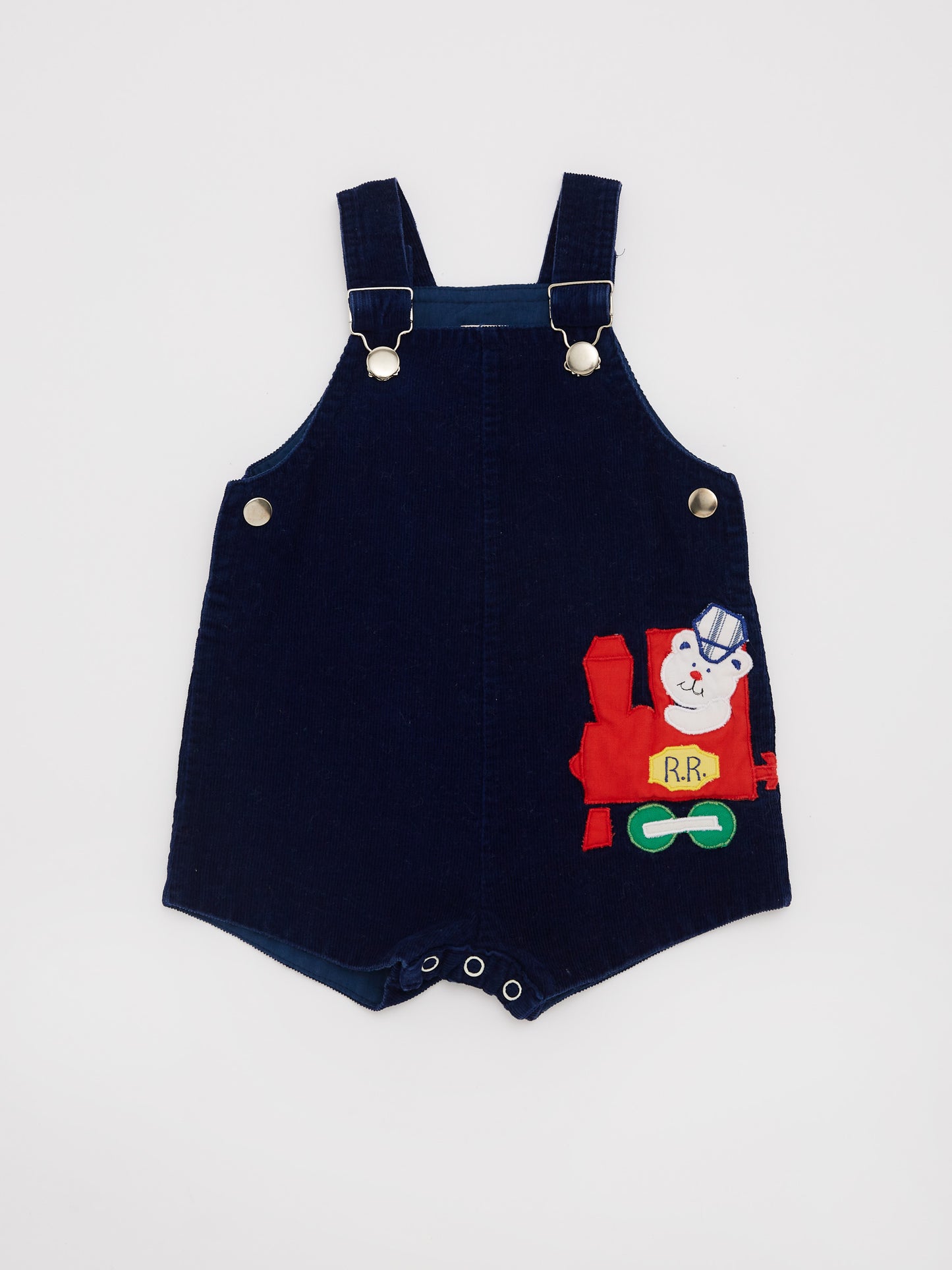 Teddy & Train Navy Cord Romper // 12-18 Months