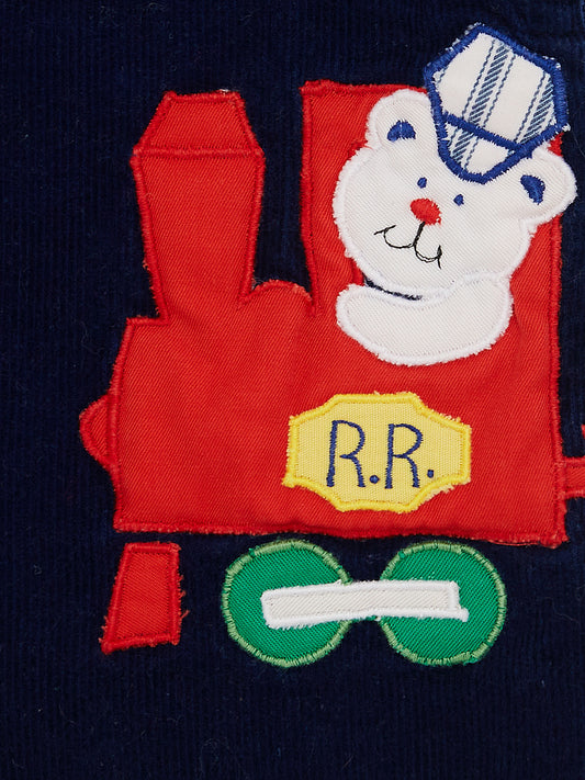 Teddy & Train Navy Cord Romper // 12-18 Months
