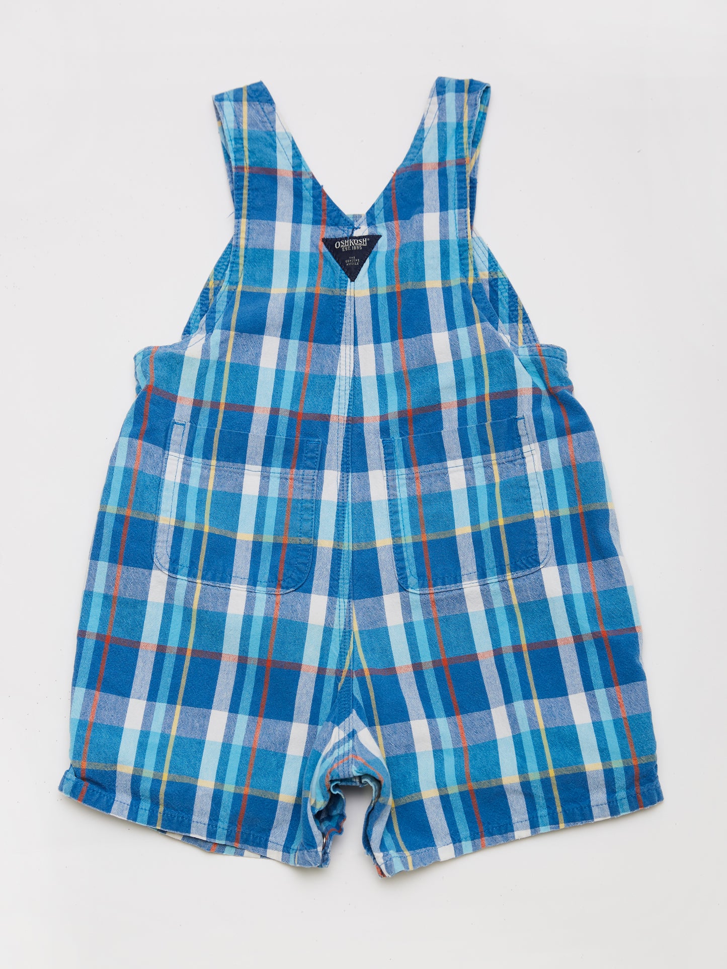 OshKosh Blue Plaid Short Dungarees // 12 Months