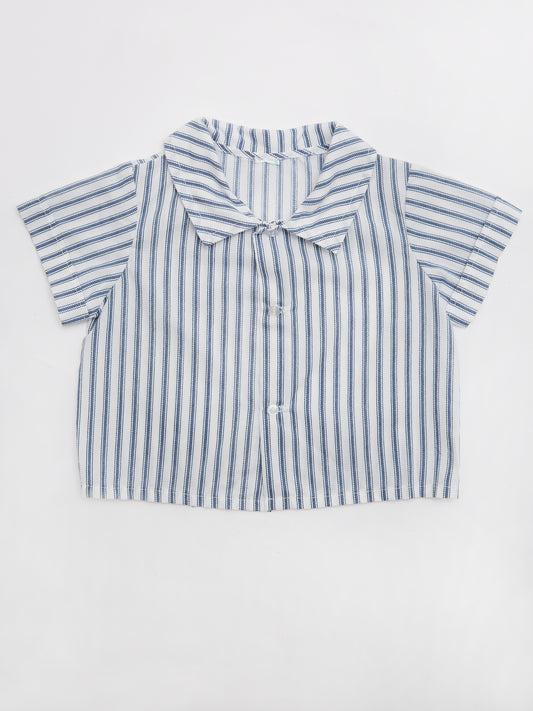 Stripe Blue & White Peter Pan Collar Shirt // 9-12 Months