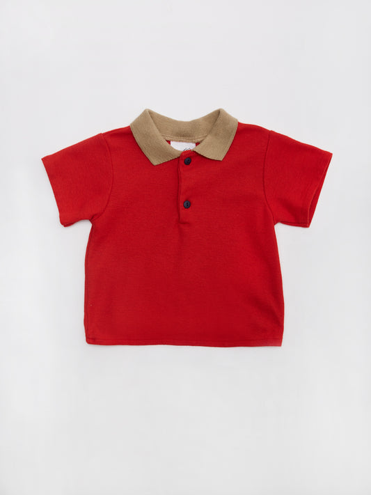 Contrast Collar Red Polo T-shirt // 2 Years