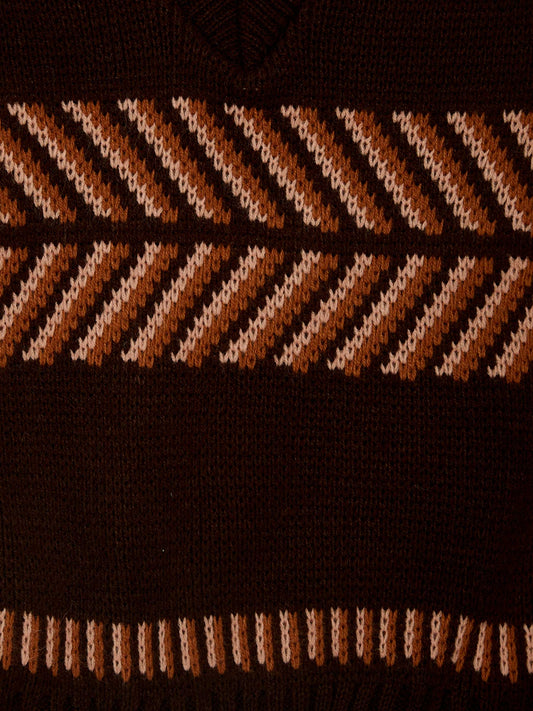 Chevron Detail Brown Knit Jumper // 6-7 Years