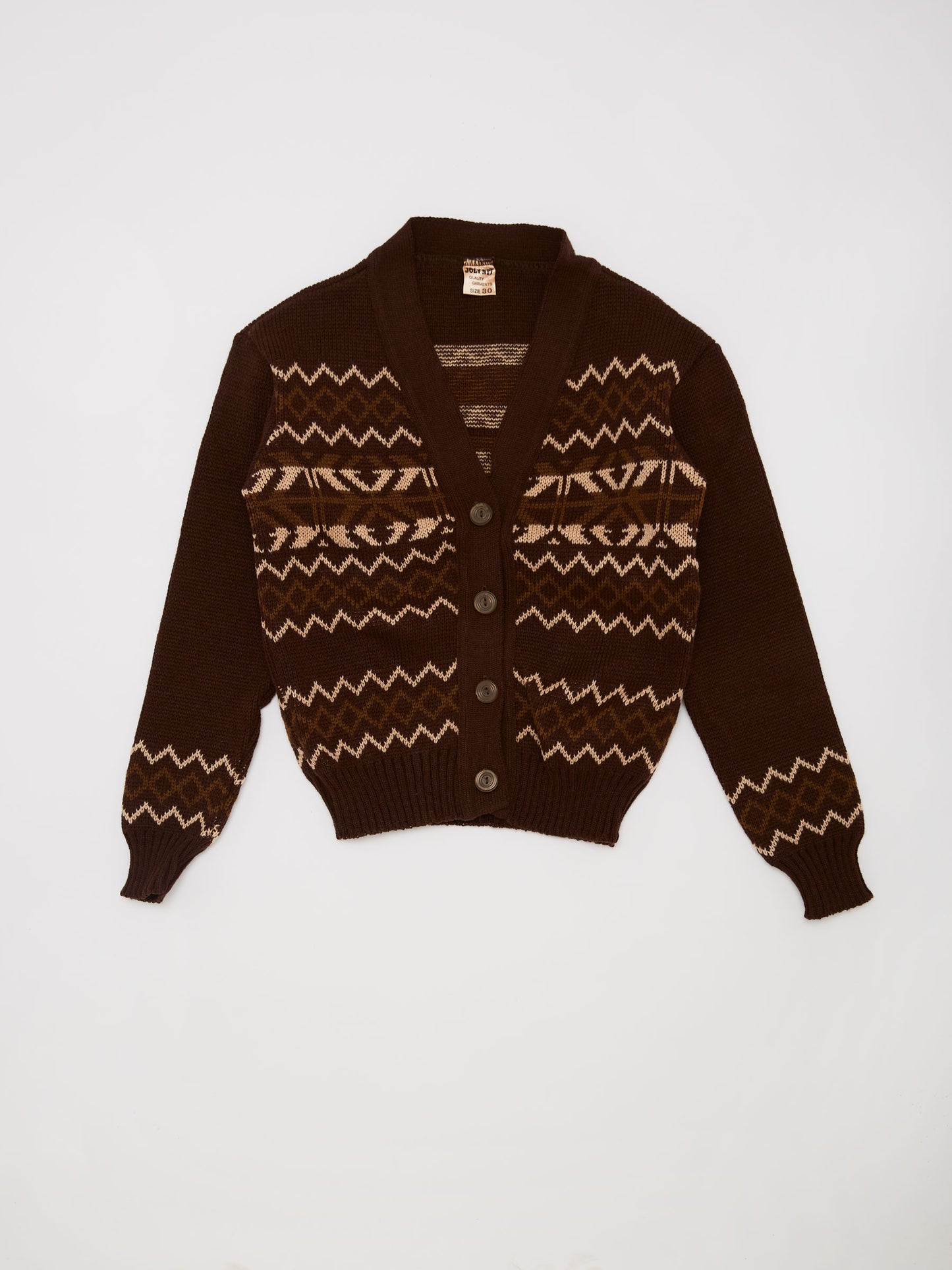 Zig-Zag Brown Knit Cardigan // 7-8 Years