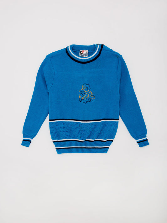 Train Embroidery Blue Knit Jumper // 3 Years