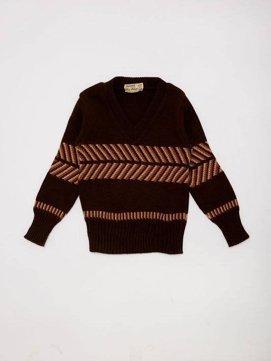 Chevron Detail Brown Knit Jumper // 6-7 Years