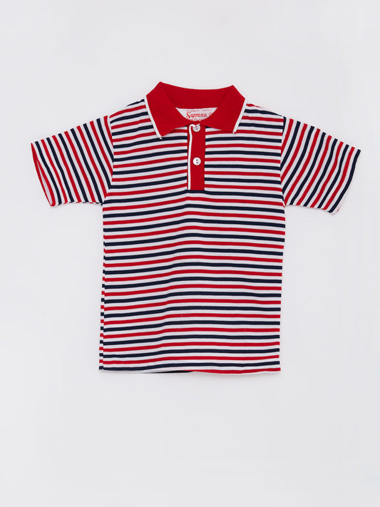 Red & Navy Stripe Polo T-Shirt // 2-3 / 4-5 / 5-6 Years