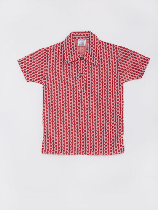 Red Patterned Polo T-Shirt // 5-6 Years